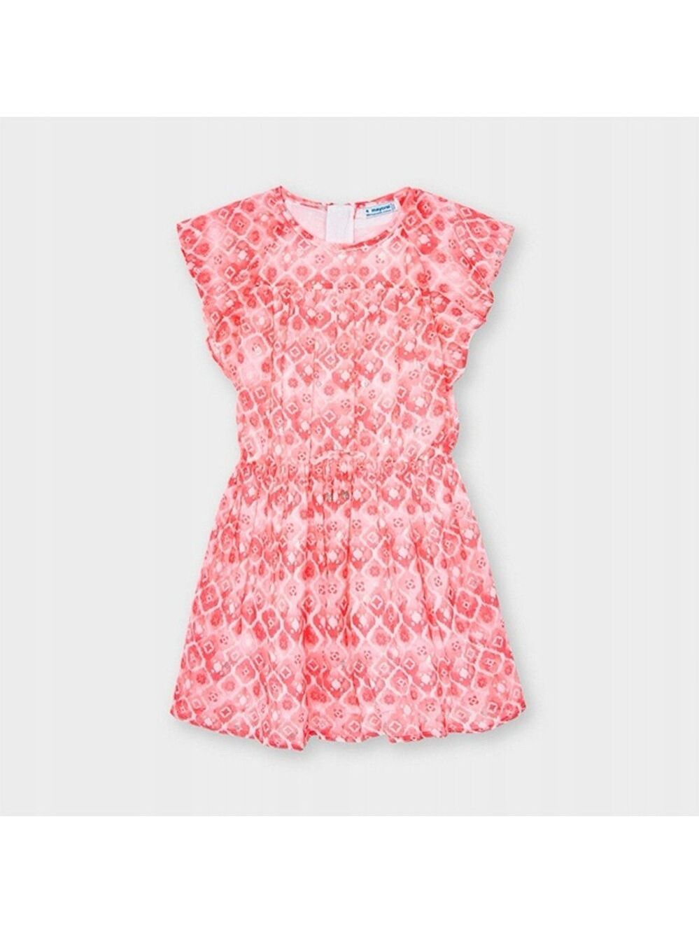 Size 2 Girls Mayoral Coral-Patterned Cap Sleeve Casual Dress